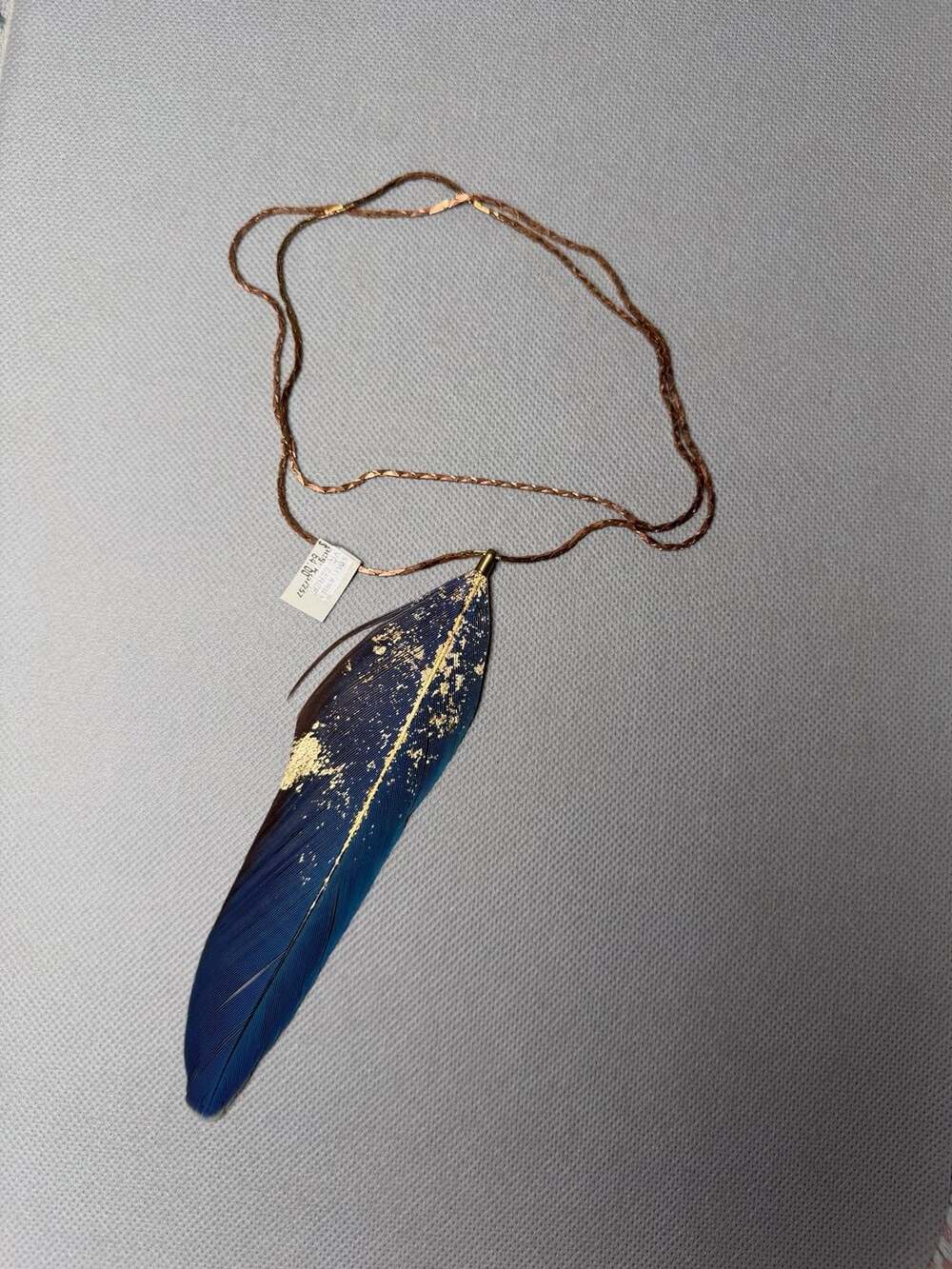 Maison Margiela Real Feather Pendant Necklace Blue Gold N1034